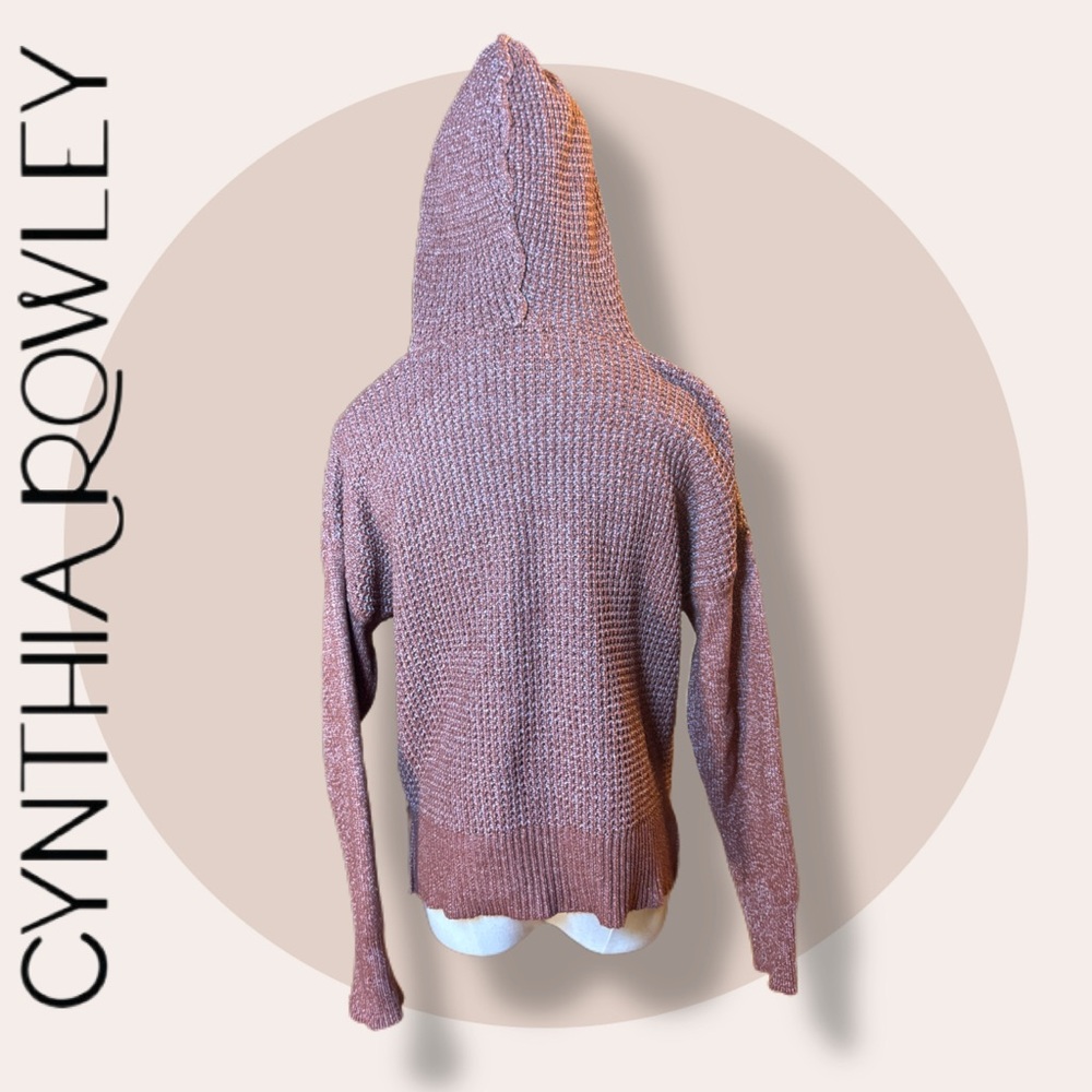Cynthia Rowley Metallic Waffle Knit Hoodie Sweater | M - Picture 4 of 13